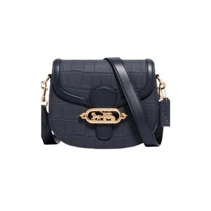 Coach Jade Saddle Crossbody Bag-Navy Blue, Croc Embossed